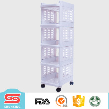 Rack multifuncional de cozinha 4 camadas de prateleira de plástico com roda